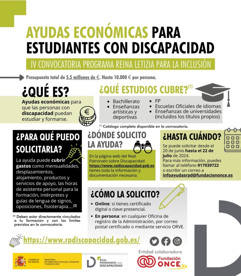 Cartel programa de ayudas con información qué es qué estudios cubre dónde solicito la ayuda, etc. que contiene el programa