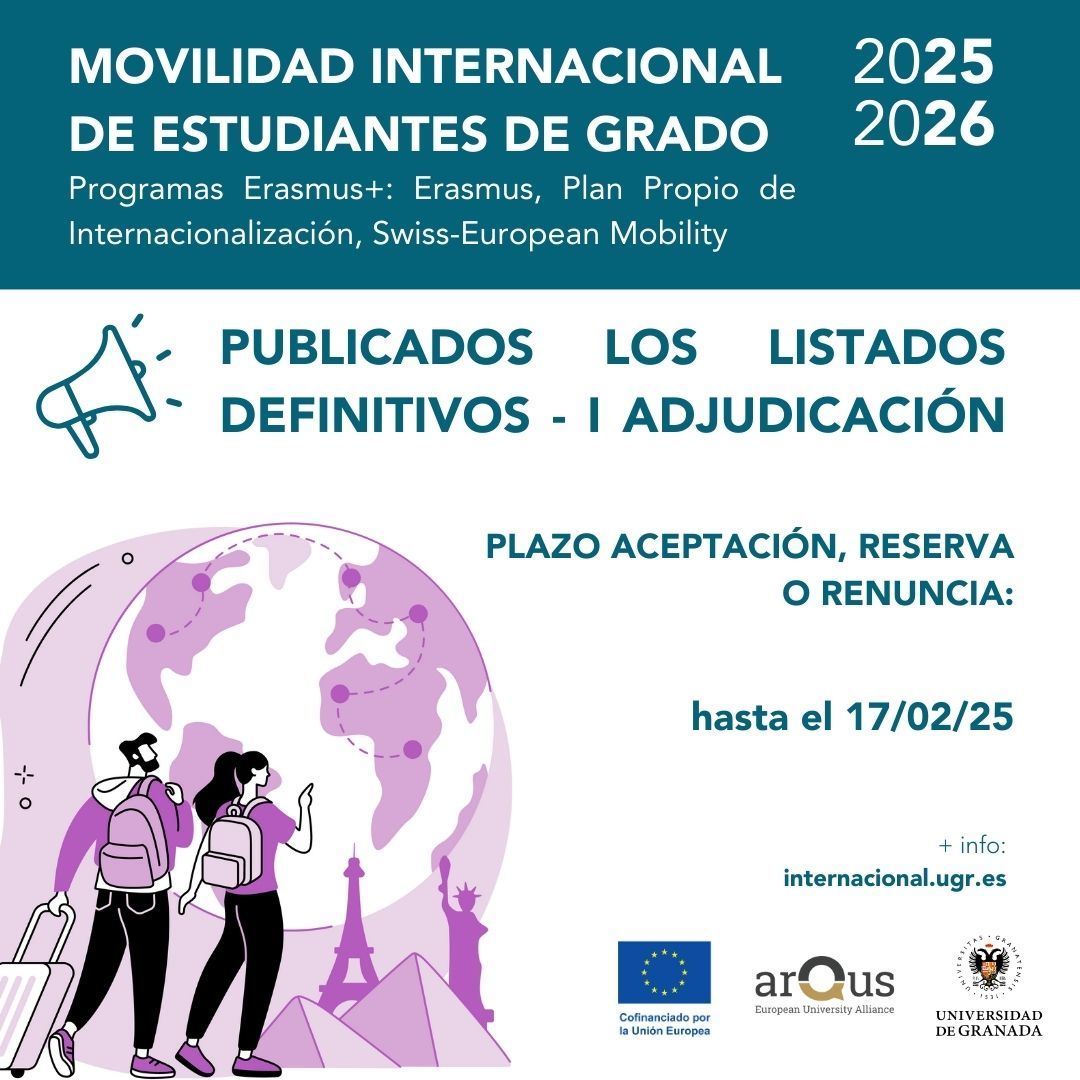 Cartel con información de la movilidad internacional de estudiantes de Grado 2025-2026