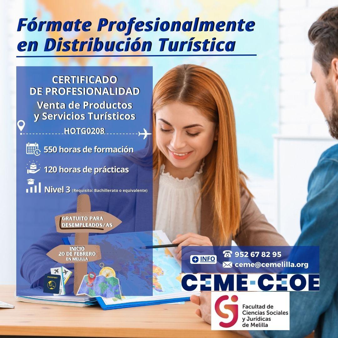 Cartel con la información sobre el certificado de profesionalidad en distribución turística