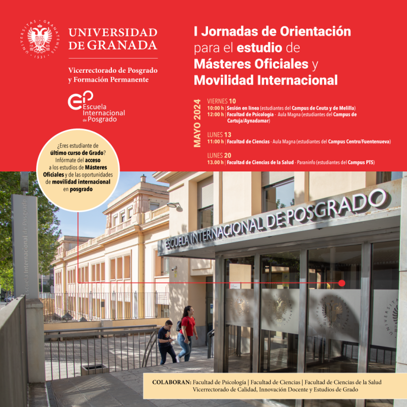 I Jornadas Orientación estudio de Másteres Oficiales y Movilidad Internacional Cartel de las Jornadas con la información y sedes
