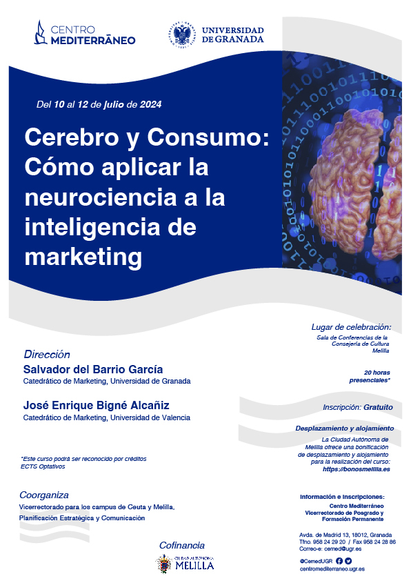 ¡Curso gratuito! 'Cerebro y Consumo: Cómo aplicar la neurociencia a la inteligencia de marketing' Cartel curso con la información y organizadores