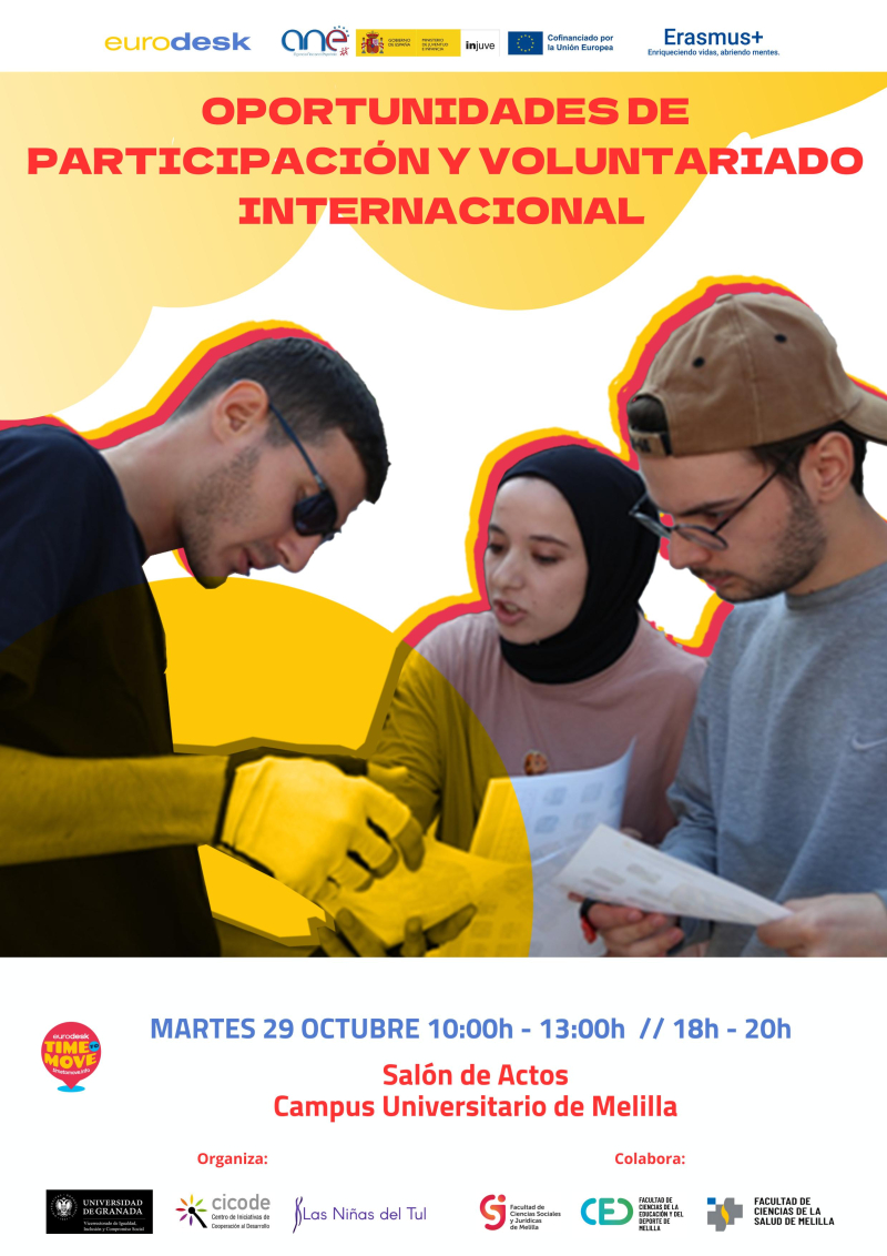 Taller sobre oportunidades de participación y voluntariado internacional Cartel del taller con la información