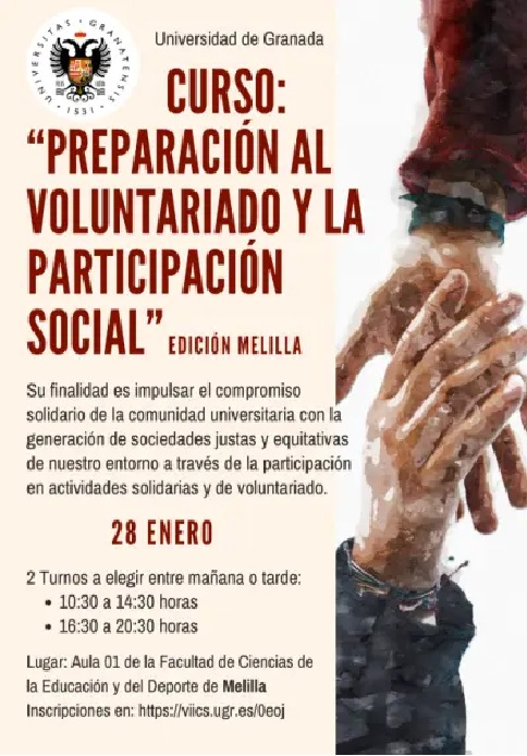 Formación: Preparación al voluntariado y la participación social (Edición Melilla) Cartel Formación: Preparación al voluntariado y la participación social (Edición Melilla)