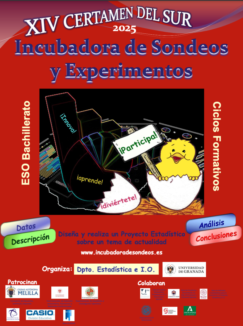 XIV Certamen del Sur Incubadora de Sondeos y Experimentos 2025 Cartel con información del XIV Certamen del Sur Incubadora de Sondeos y Experimentos 2025