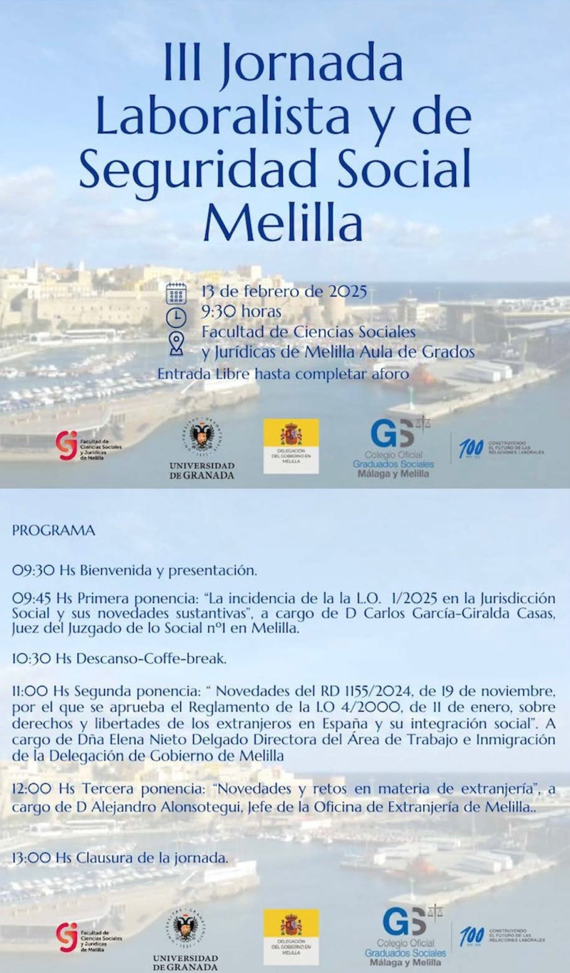 III Jornada Laboralista y de Seguridad Social (0,4 puntos TFG) Cartel con el programa de III Jornada Laboralista y de Seguridad Social